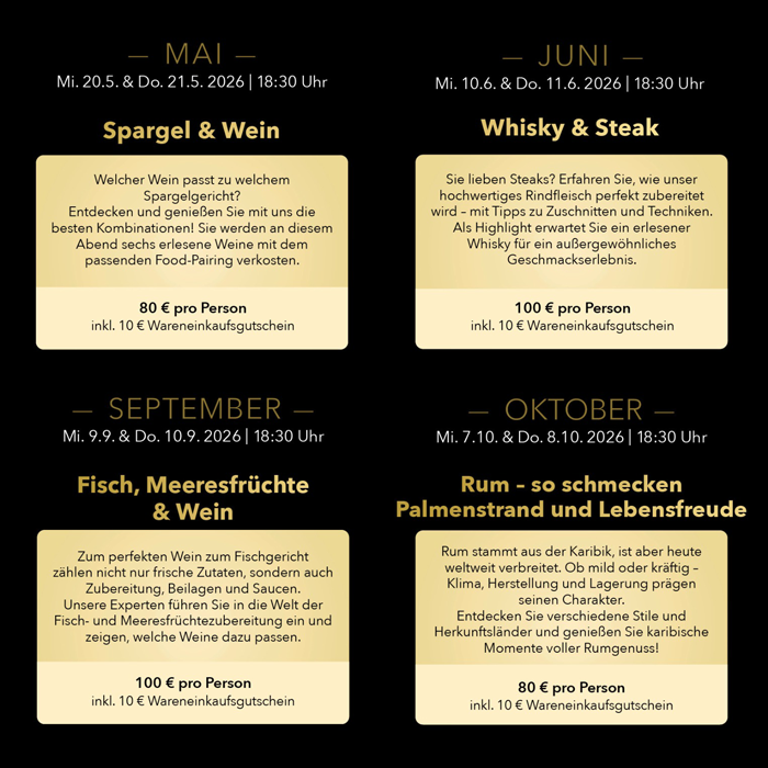 Genussabende 2026 von REWE Härzschel in de ersten vier Monaten des Jahres.